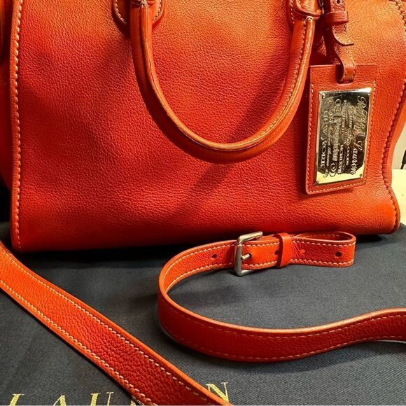 Ralph Lauren Tangerine Pebbled Leather Silver Trim "Proprietor" Satchel Hand Bag - Picture 1 of 16